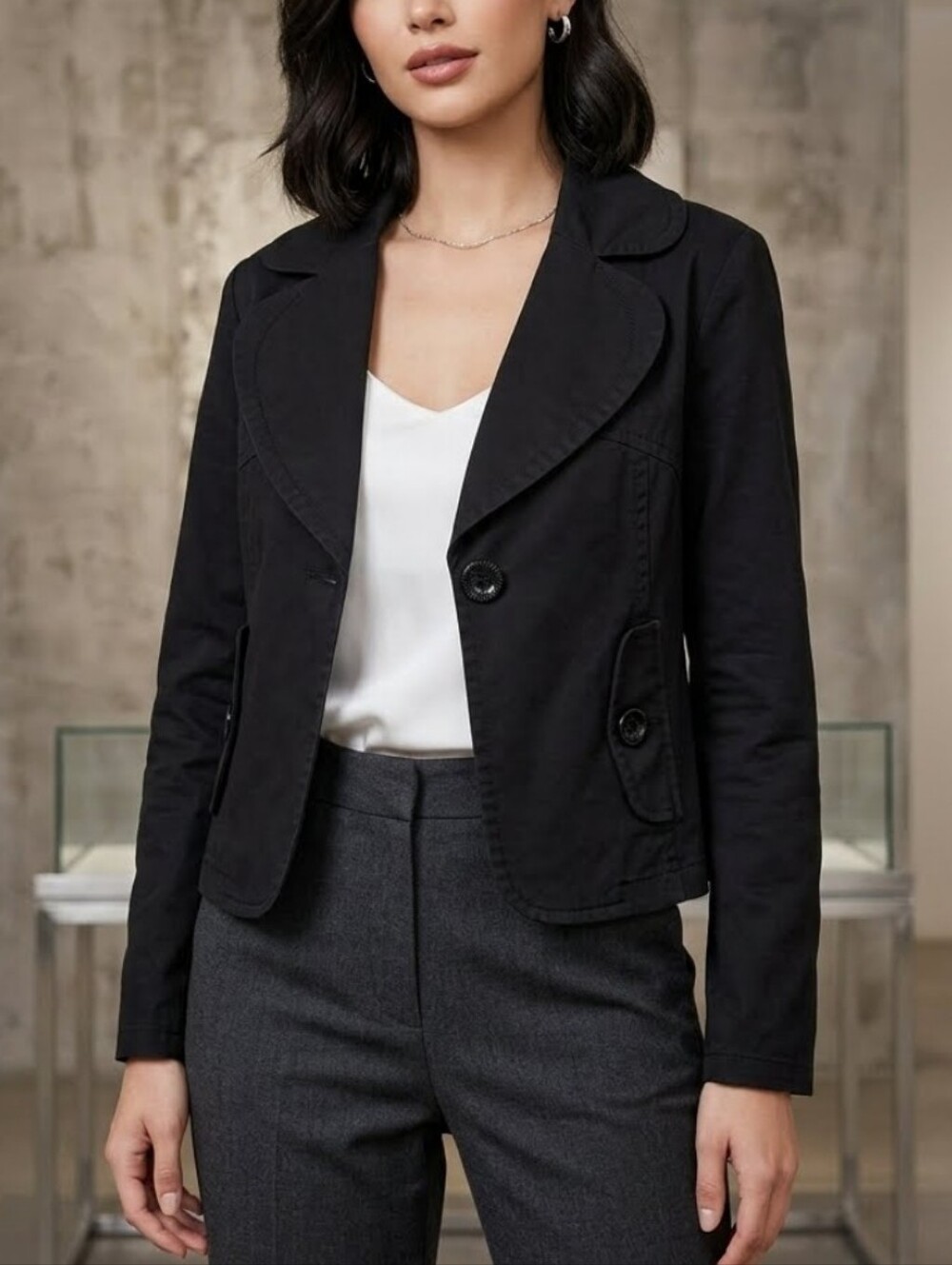 H&M Black Single Button Casual Pocketed Blazer Jacket